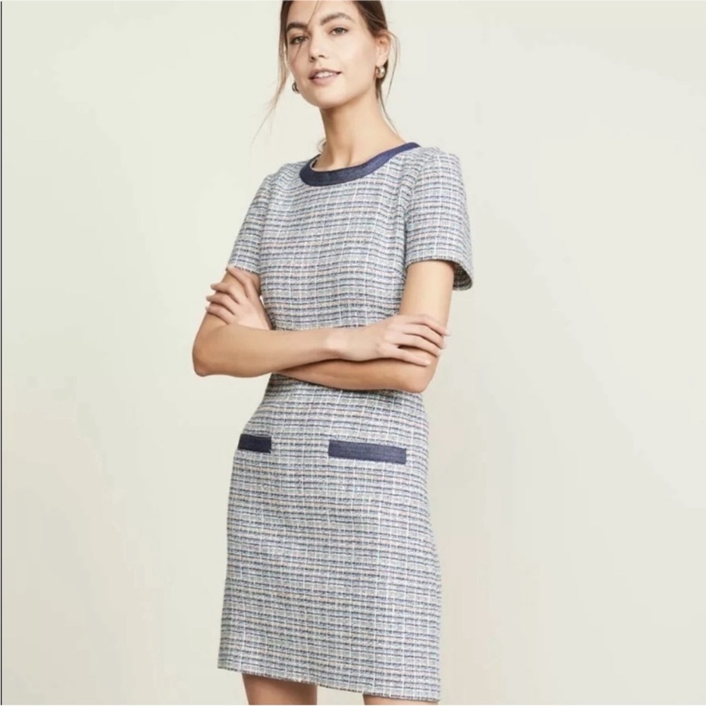 Veronica Beard Blue and White Tweed Mini shift Dress denim trim Chanel Celine 0